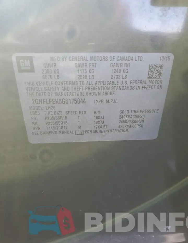 2GNFLFEK5G6175044 Photo# 13