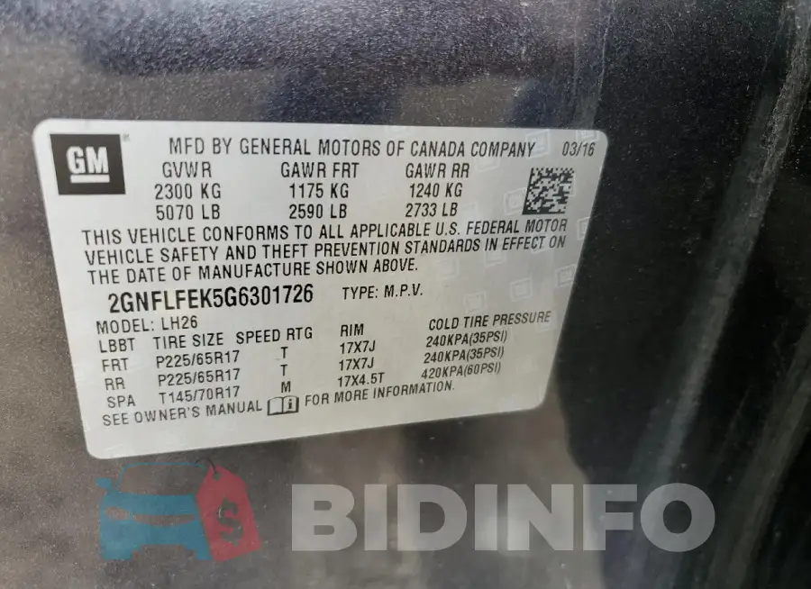 2GNFLFEK5G6301726 Photo# 14