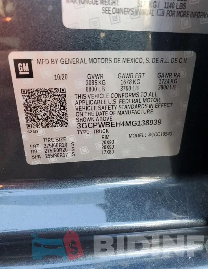3GCPWBEH4MG138939 Photo# 12