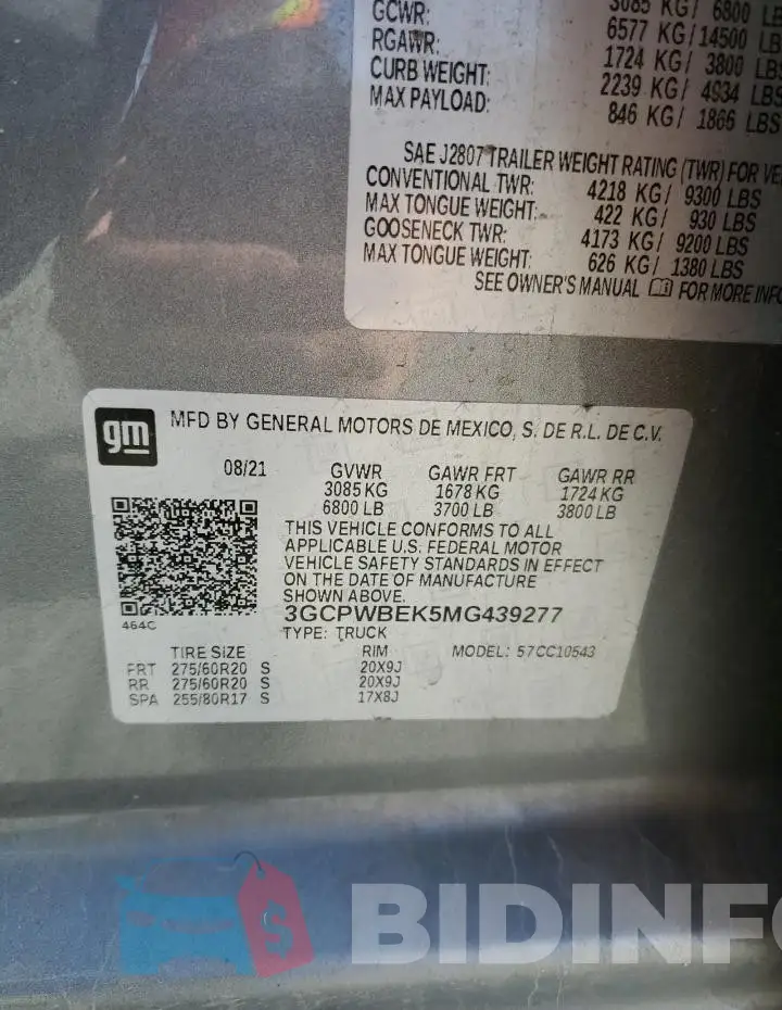 3GCPWBEK5MG439277 Photo# 13