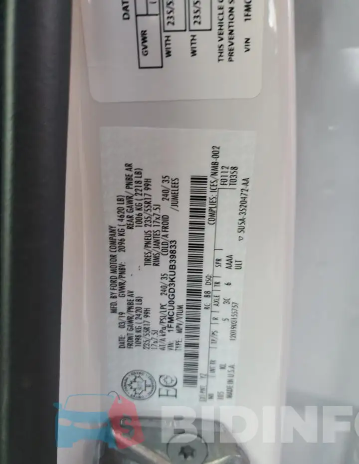 1FMCU0GD3KUB39833 Photo# 13
