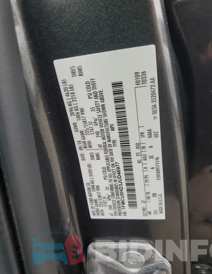 1FMCU0HD3JUD46977 Photo# 14