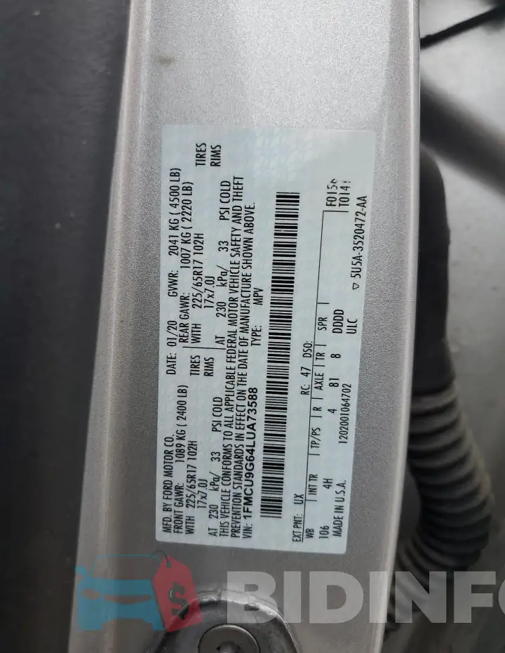 1FMCU9G64LUA73588 Photo# 14