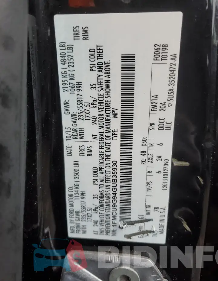 1FMCU9G94GUB35930 Photo# 12