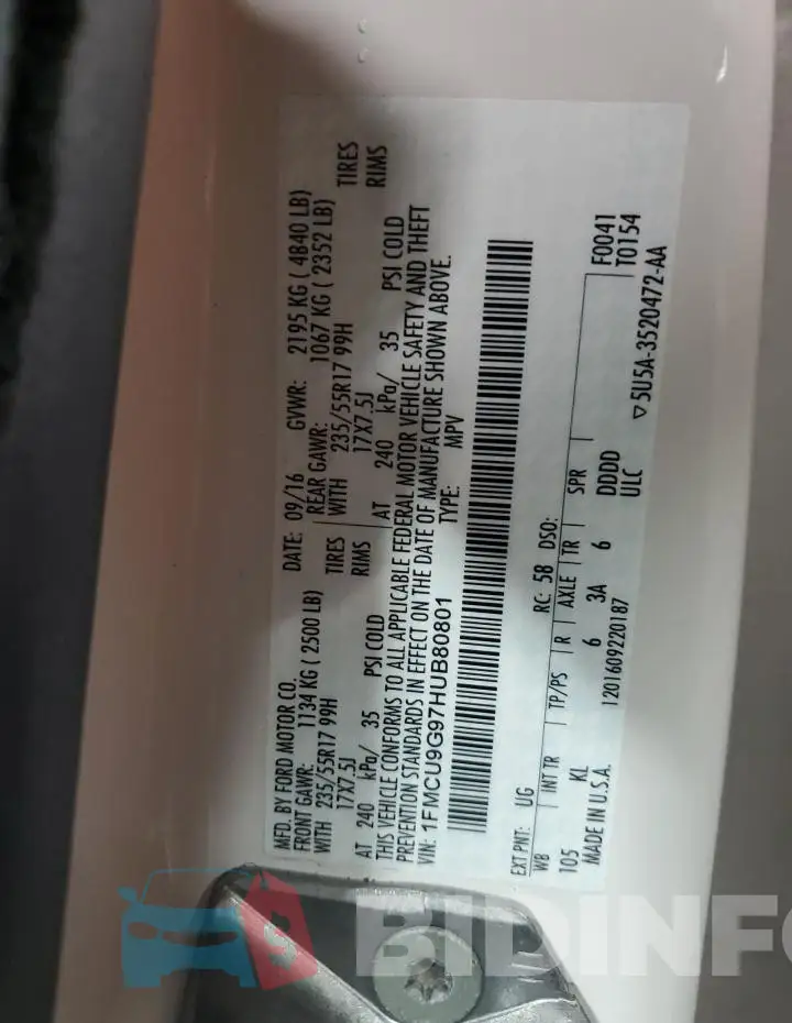 1FMCU9G97HUB80801 Photo# 13