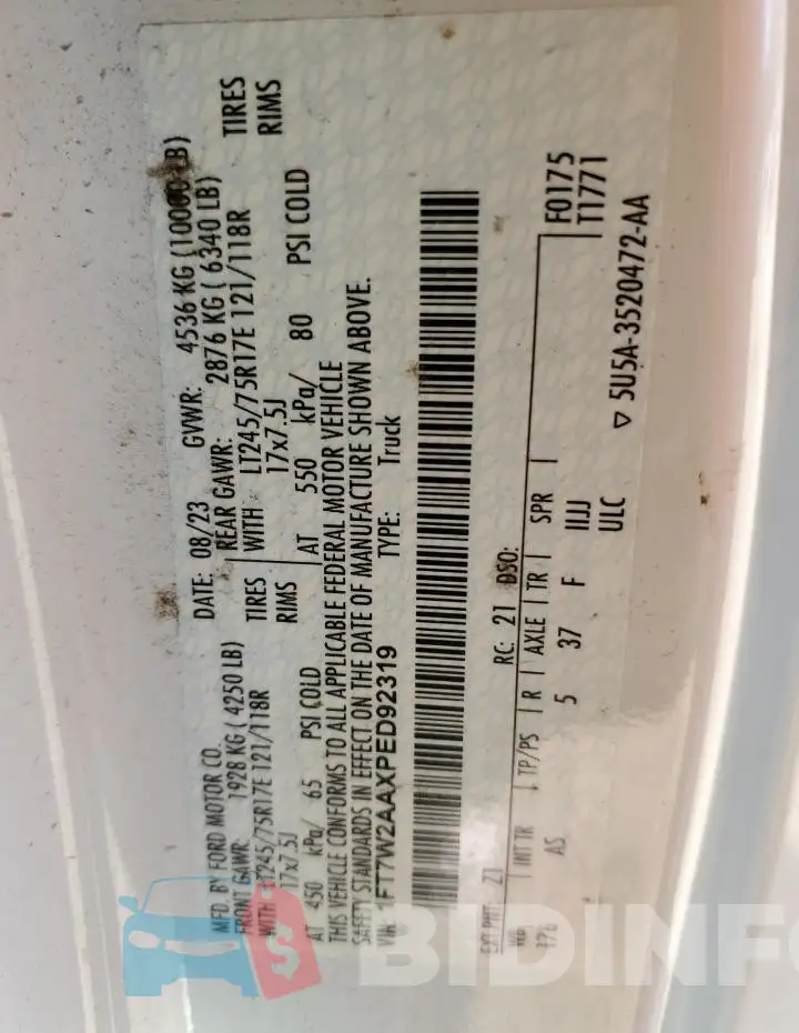 1FT7W2AAXPED92319 Photo# 13