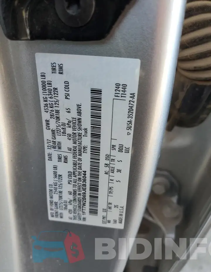 1FT7W2B69JEB36044 Photo# 12