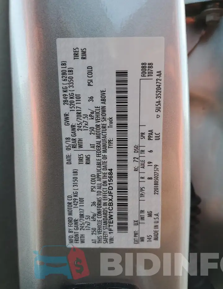 1FTEW1CBXJFD15684 Photo# 13