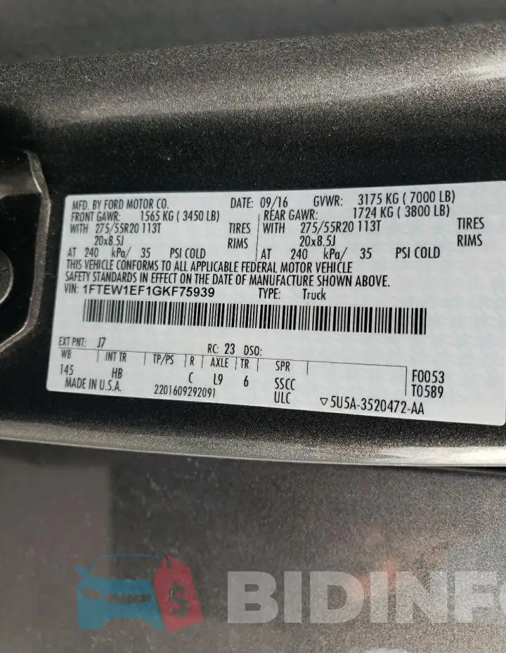 1FTEW1EF1GKF75939 Photo# 13