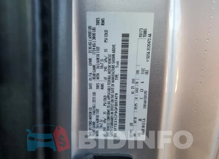 1FTEX1CF9GFB07479 Photo# 12