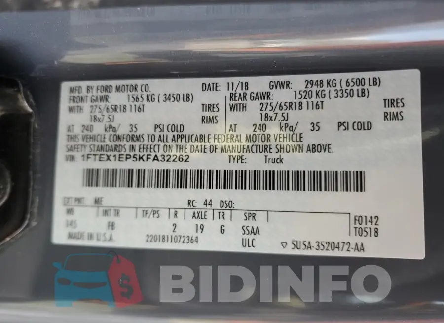 1FTEX1EP5KFA32262 Photo# 12