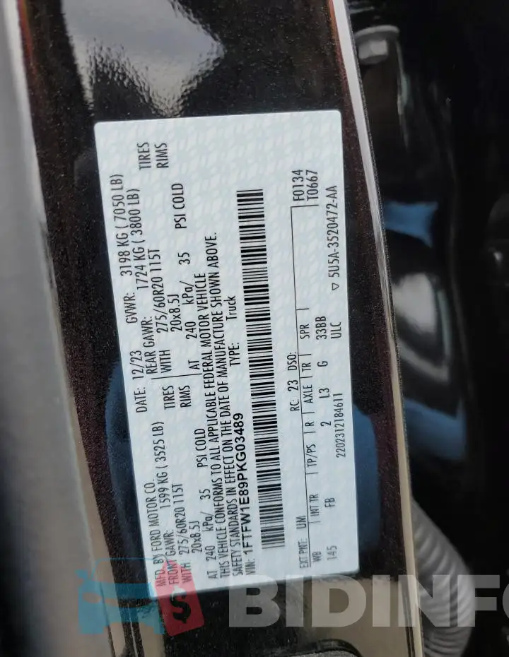 1FTFW1E89PKG03489 Photo# 12