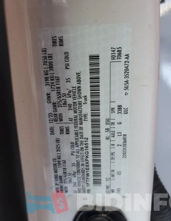 1FTFW1E8XPKG16512 Photo# 12