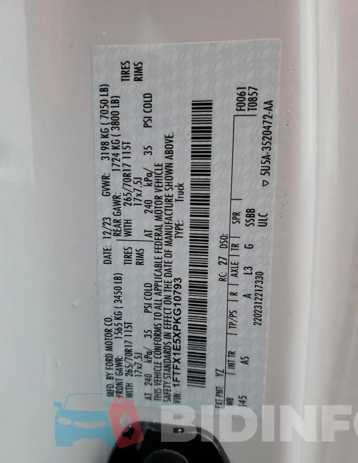 1FTFX1E5XPKG10793 Photo# 13