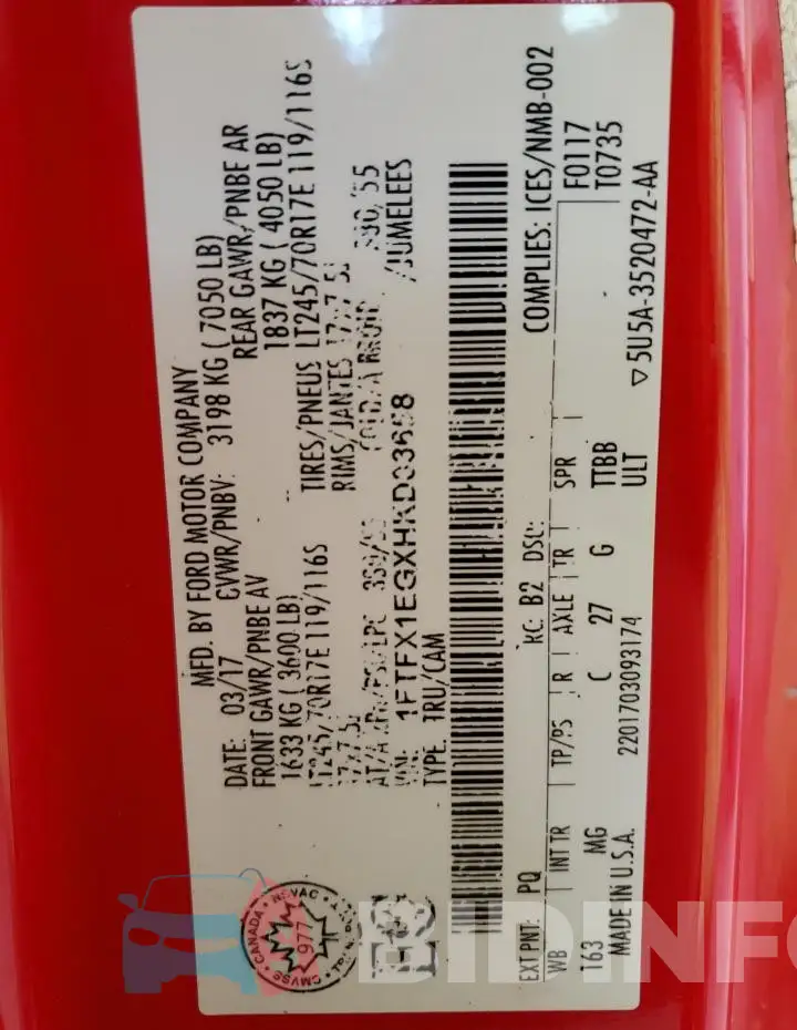 1FTFX1EGXHKD03658 Photo# 12