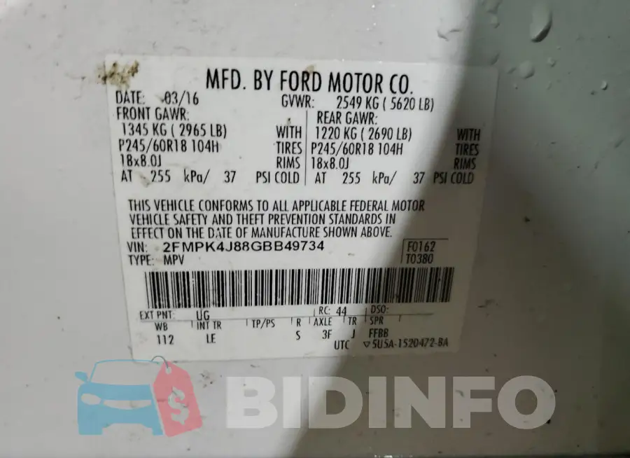 2FMPK4J88GBB49734 Photo# 13
