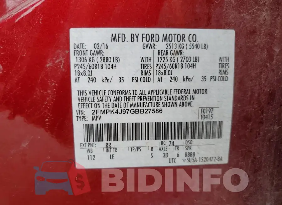 2FMPK4J97GBB27586 Photo# 12