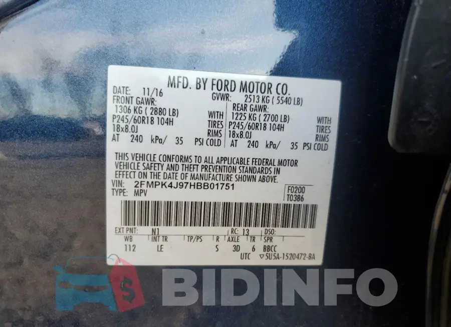 2FMPK4J97HBB01751 Photo# 13