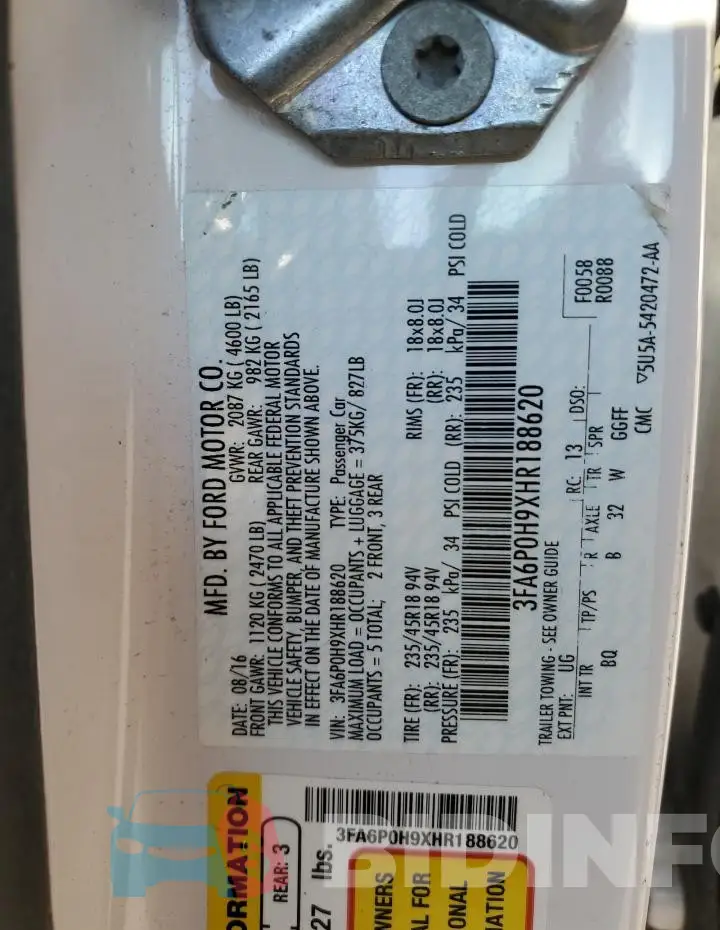 3FA6P0H9XHR188620 Photo# 12