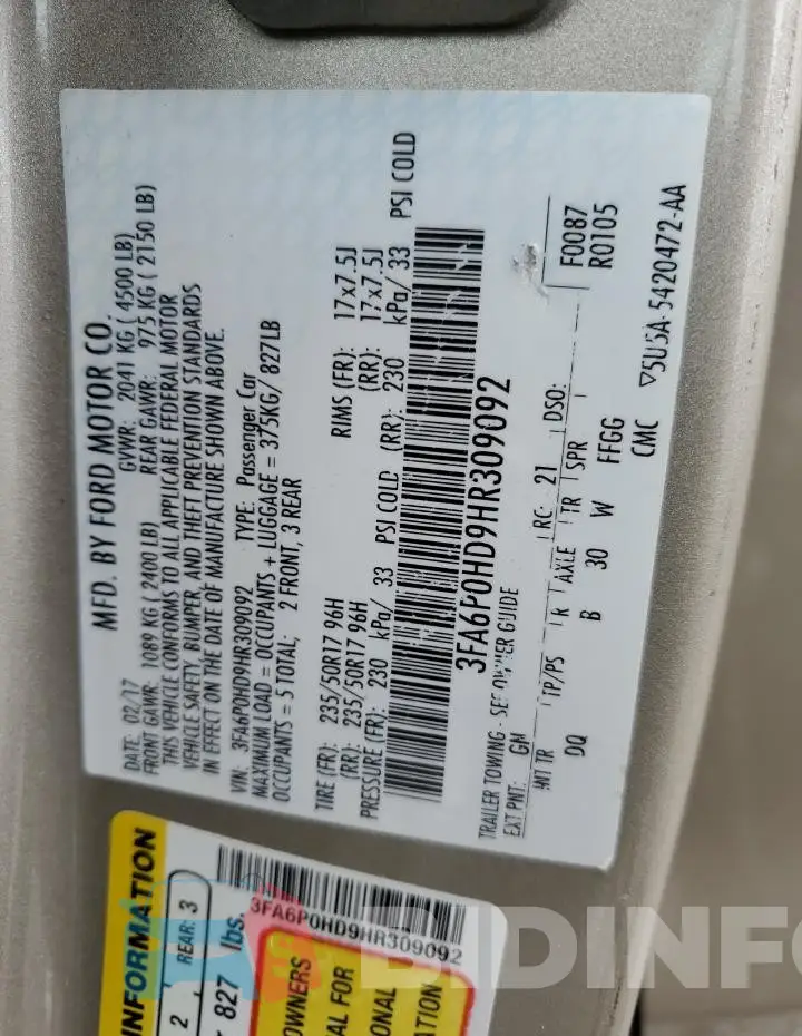 3FA6P0HD9HR309092 Photo# 12