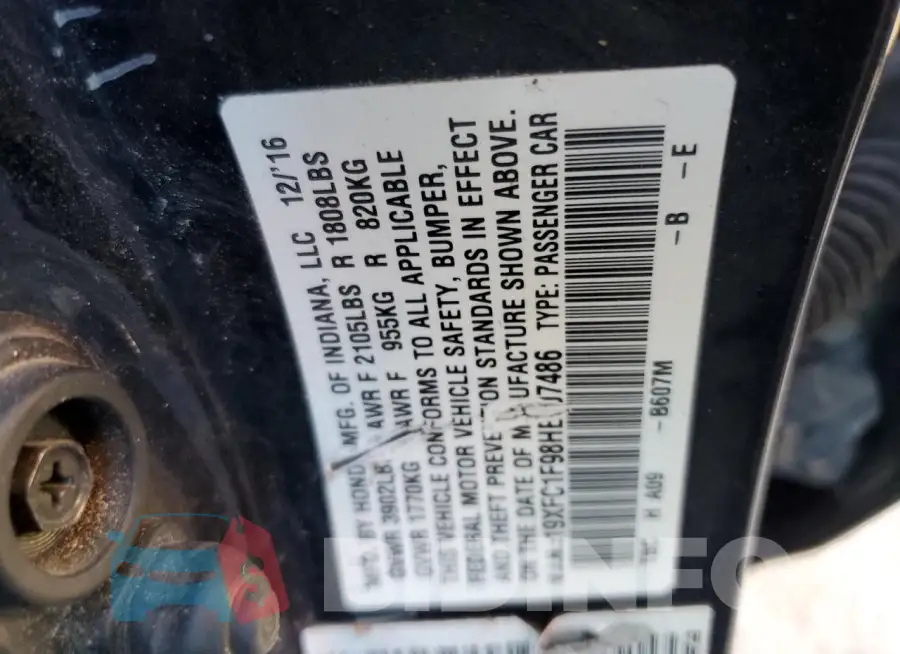 19XFC1F98HE007486 Photo# 12