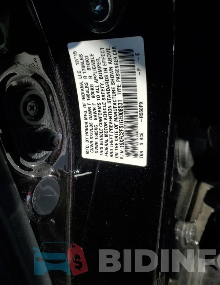 19XFC2F51GE008531 Photo# 12