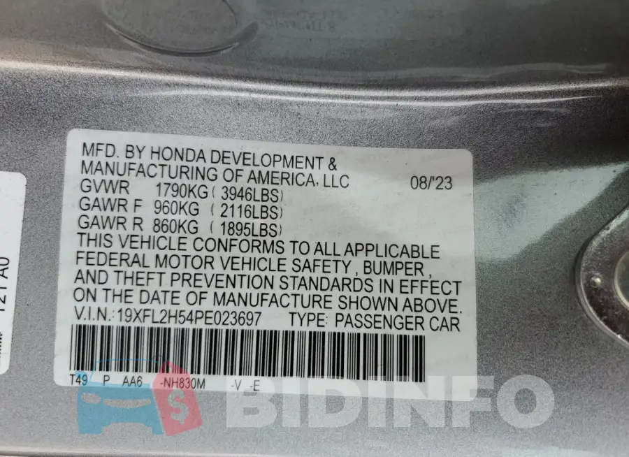 19XFL2H54PE023697 Photo# 12