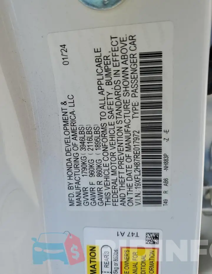 19XFL2H87RE017972 Photo# 12