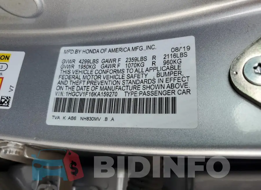 1HGCV1F16KA159270 Photo# 12