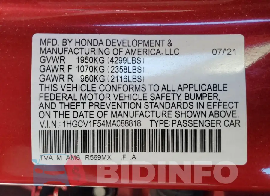 1HGCV1F54MA088818 Photo# 12