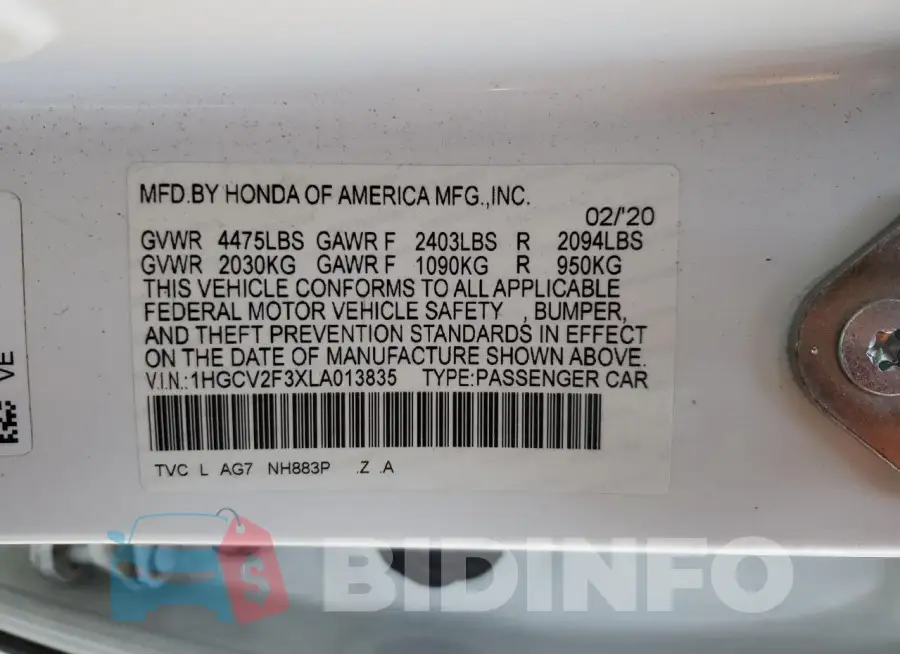 1HGCV2F3XLA013835 Photo# 13