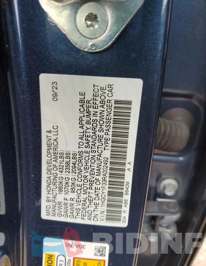 1HGCY1F33RA002492 Photo# 12