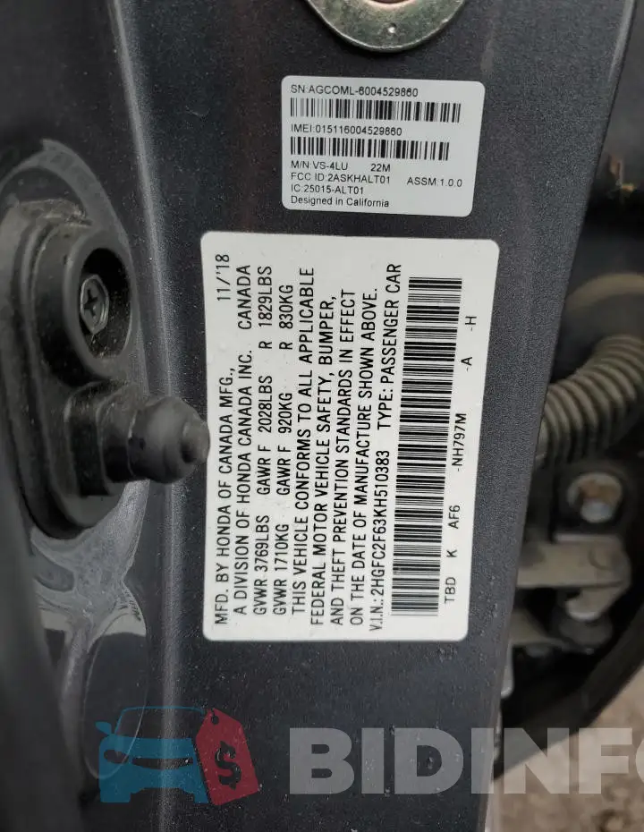 2HGFC2F63KH510383 Photo# 12