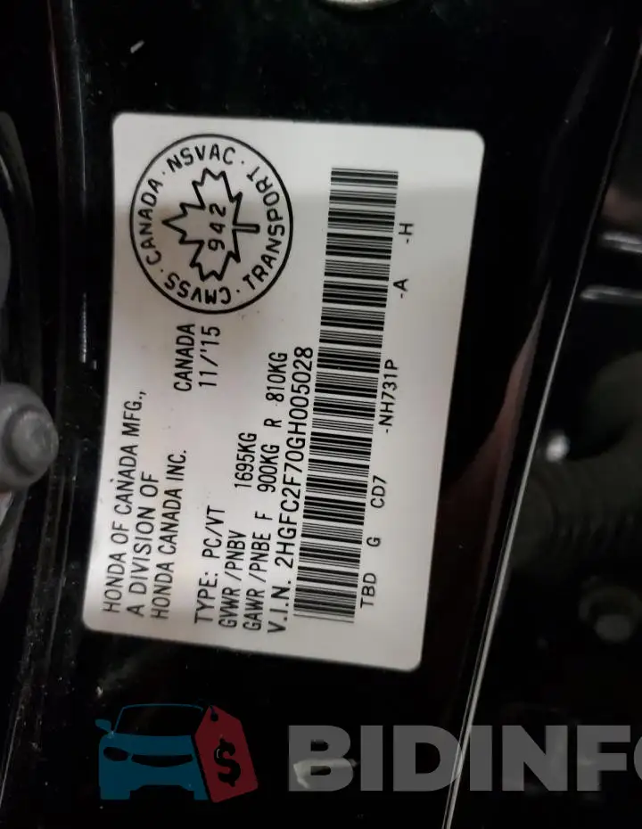 2HGFC2F70GH005028 Photo# 12