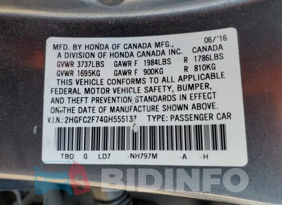 2HGFC2F74GH555137 Photo# 12