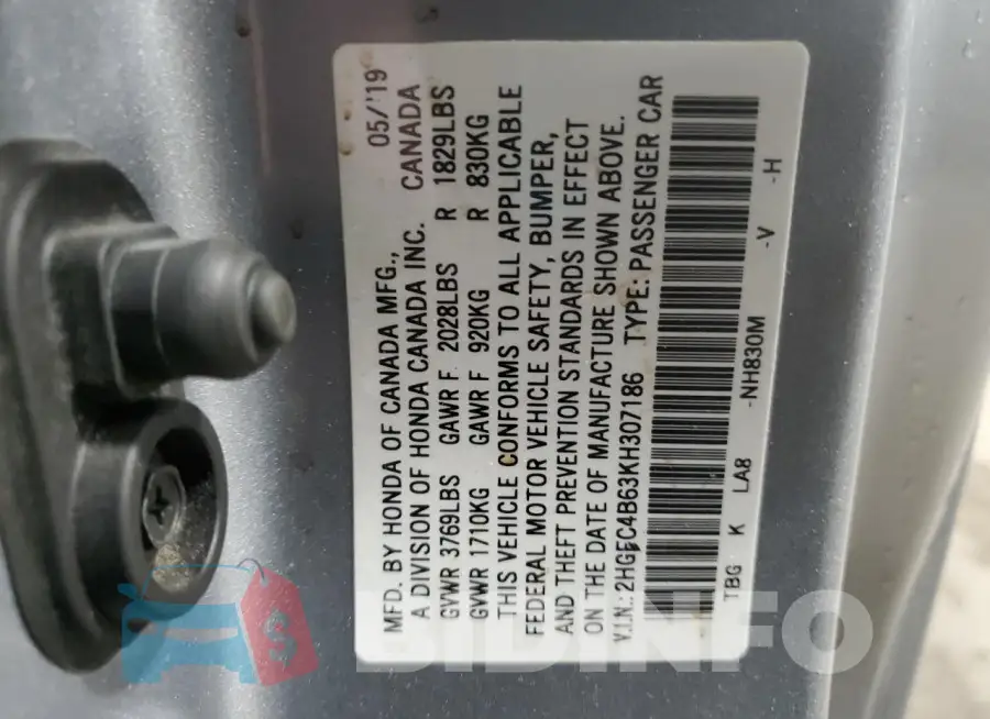 2HGFC4B63KH307186 Photo# 12