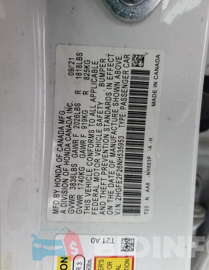 2HGFE2F26NH535953 Photo# 12