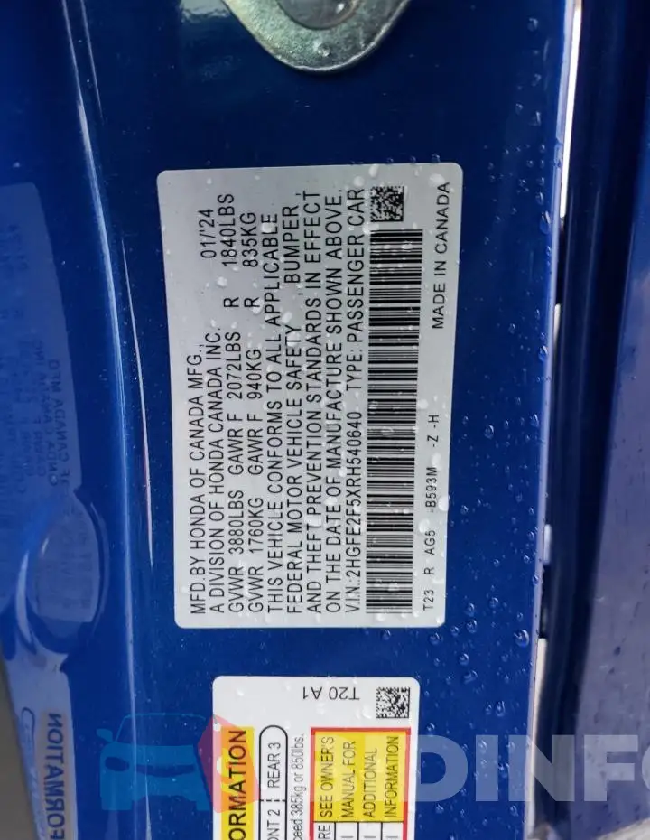 2HGFE2F5XRH540640 Photo# 12