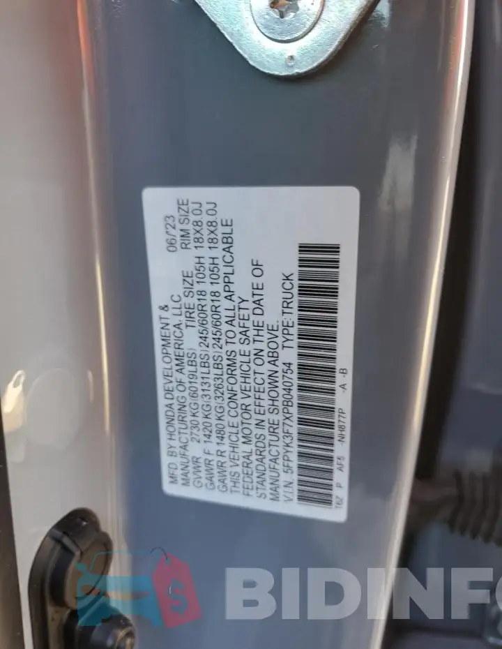 5FPYK3F7XPB040754 Photo# 12
