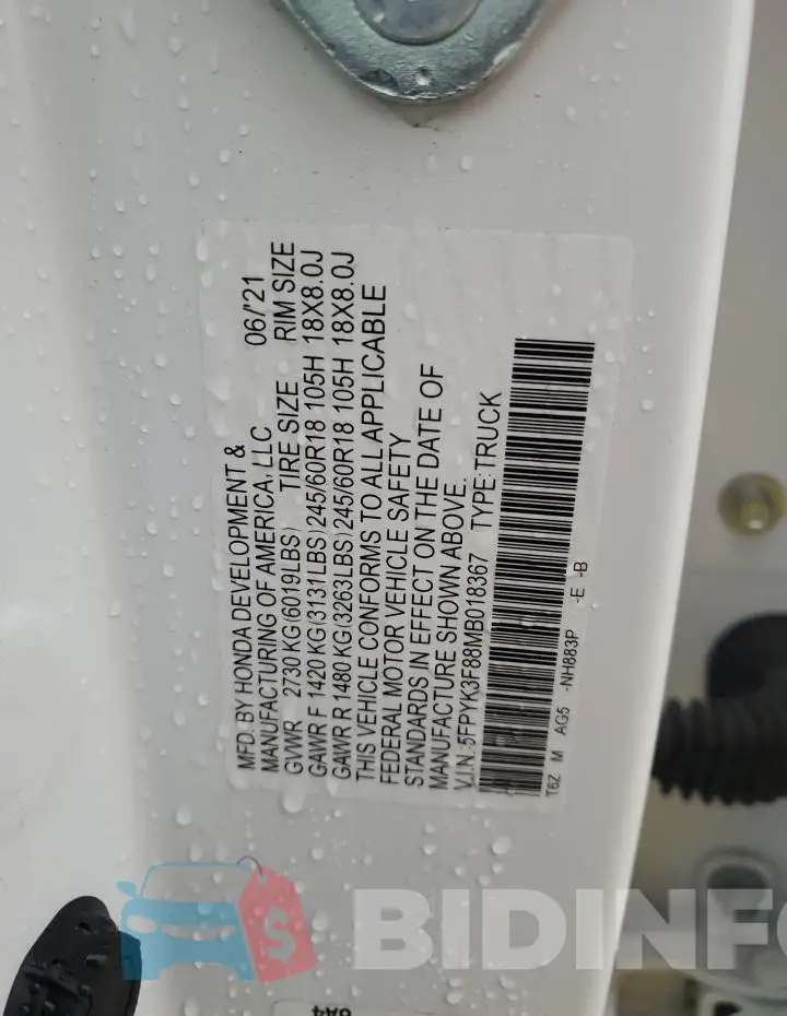 5FPYK3F88MB018367 Photo# 12