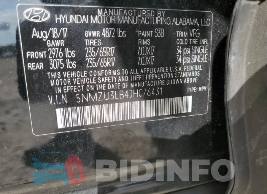 5NMZU3LB4JH076431 Photo# 14
