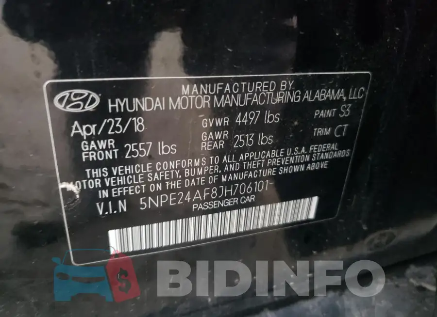 5NPE24AF8JH706101 Photo# 12