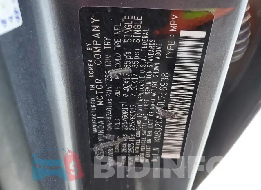 KM8J2CA44JU756938 Photo# 13