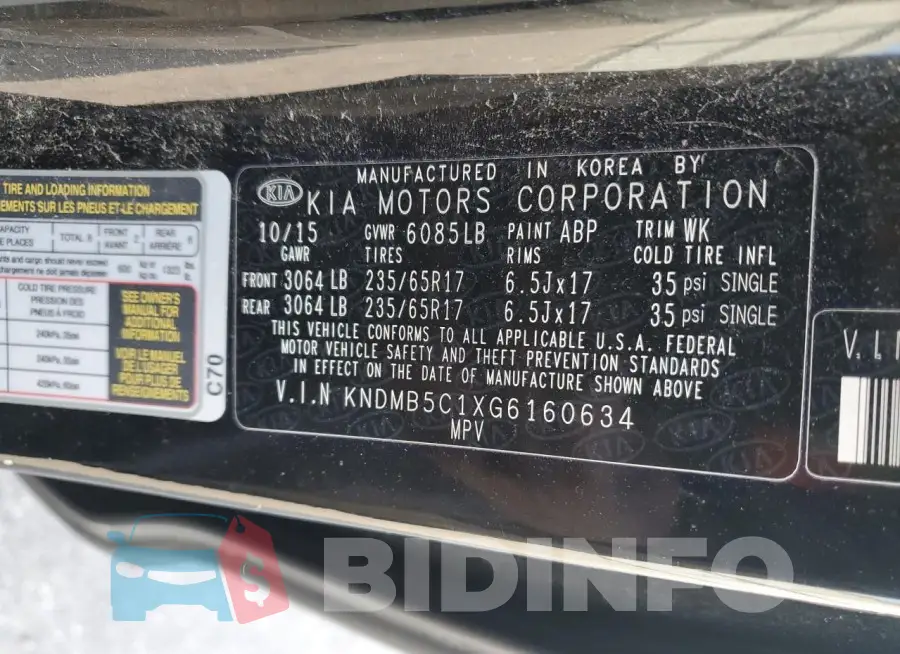 KNDMB5C1XG6160634 Photo# 13