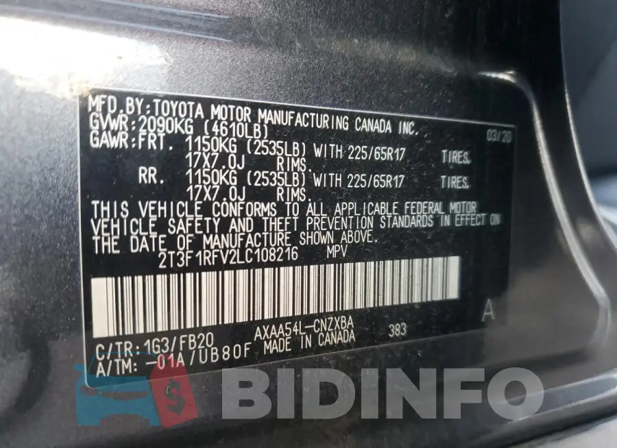 2T3F1RFV2LC108216 Photo# 14