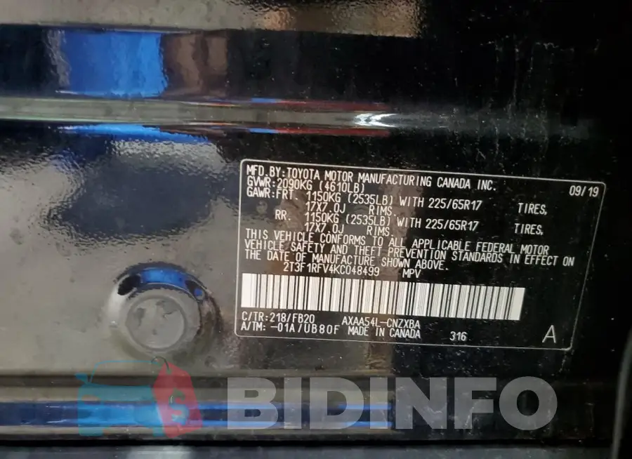 2T3F1RFV4KC048499 Photo# 14
