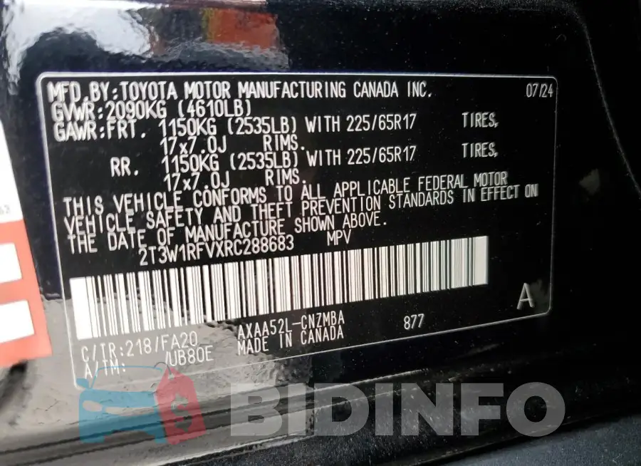 2T3W1RFVXRC288683 Photo# 13