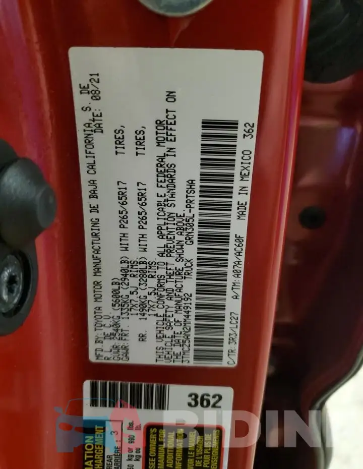 3TMCZ5AN2MM449192 Photo# 12