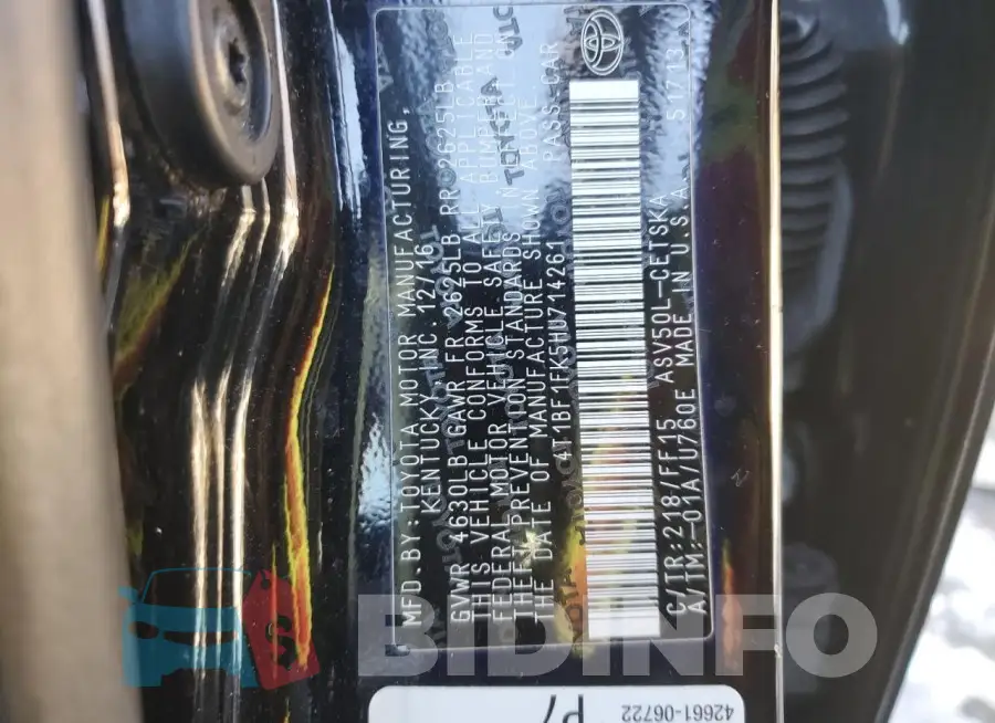 4T1BF1FK5HU714261 Photo# 12