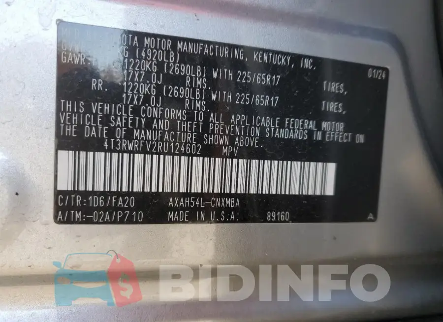 4T3RWRFV2RU124602 Photo# 12